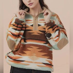 Mint Aztec Half Zip Fleece Pullover
